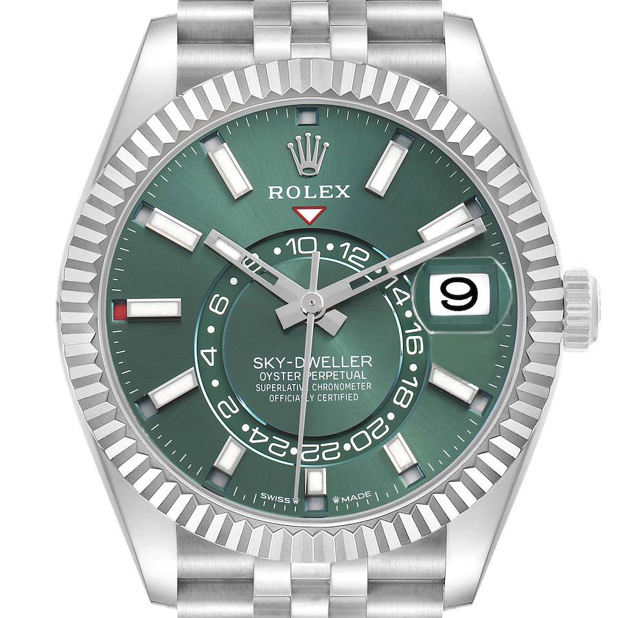 Replica Rolex Sky-Dweller Steel White Gold Green Dial Mens Watch 336934