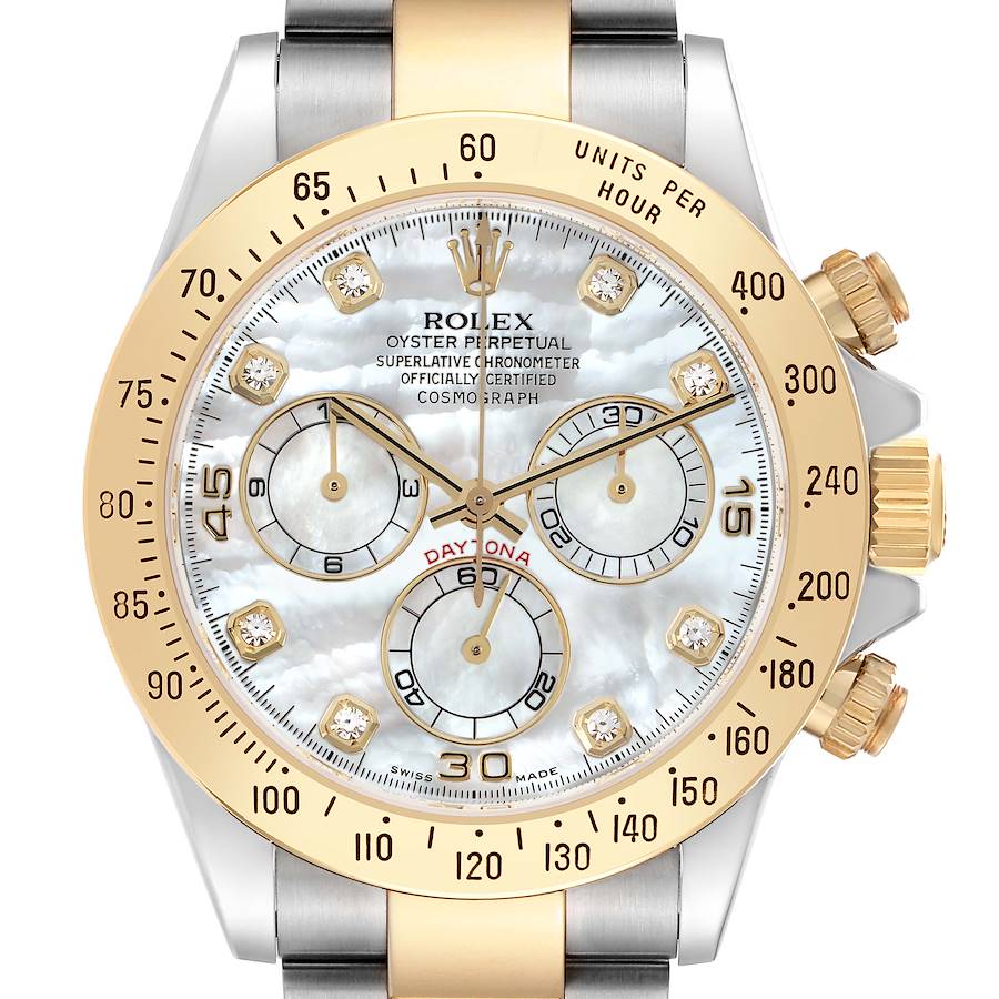Replica Rolex Daytona Steel Yellow Gold MOP Diamond Dial Mens Watch 116523