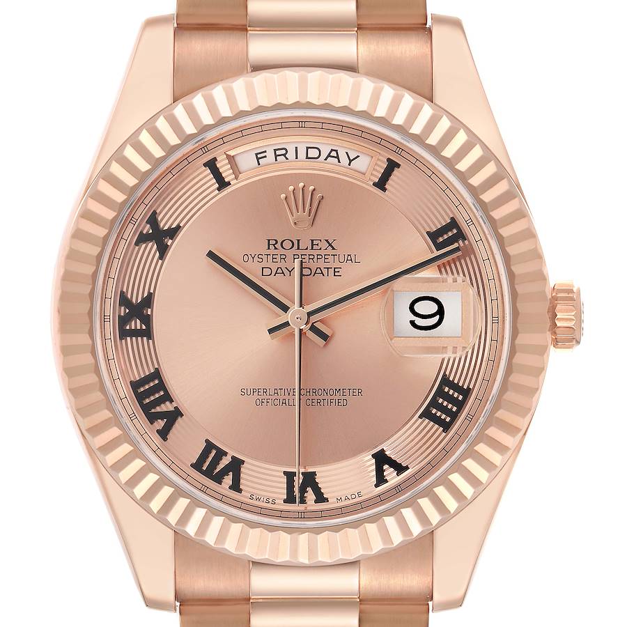 Replica Rolex Day-Date II Concentric Roman Dial Rose Gold Mens Watch 218235