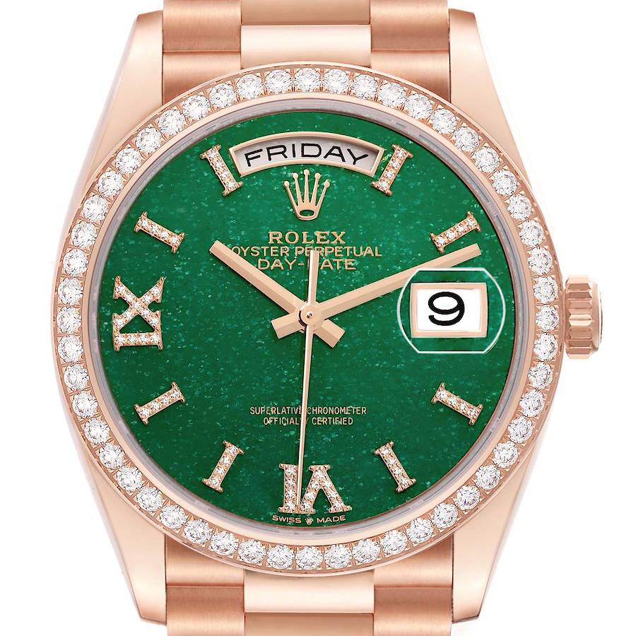 Replica Rolex President Day Date Rose Gold Green Aventurine Diamond Watch 128345