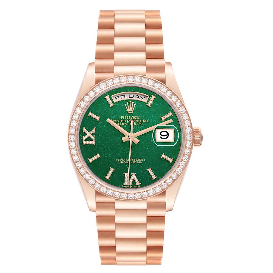 Replica Rolex President Day Date Rose Gold Green Aventurine Diamond Watch 128345