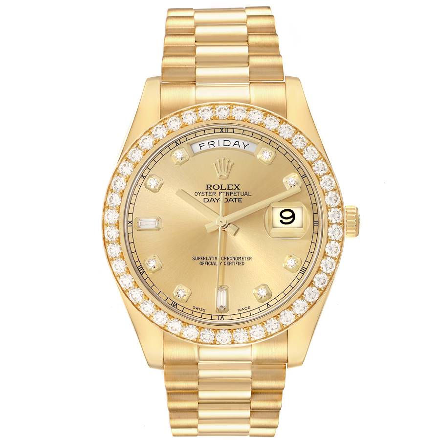 Replica Rolex President Day-Date 41 Yellow Gold Diamond Mens Watch 218348