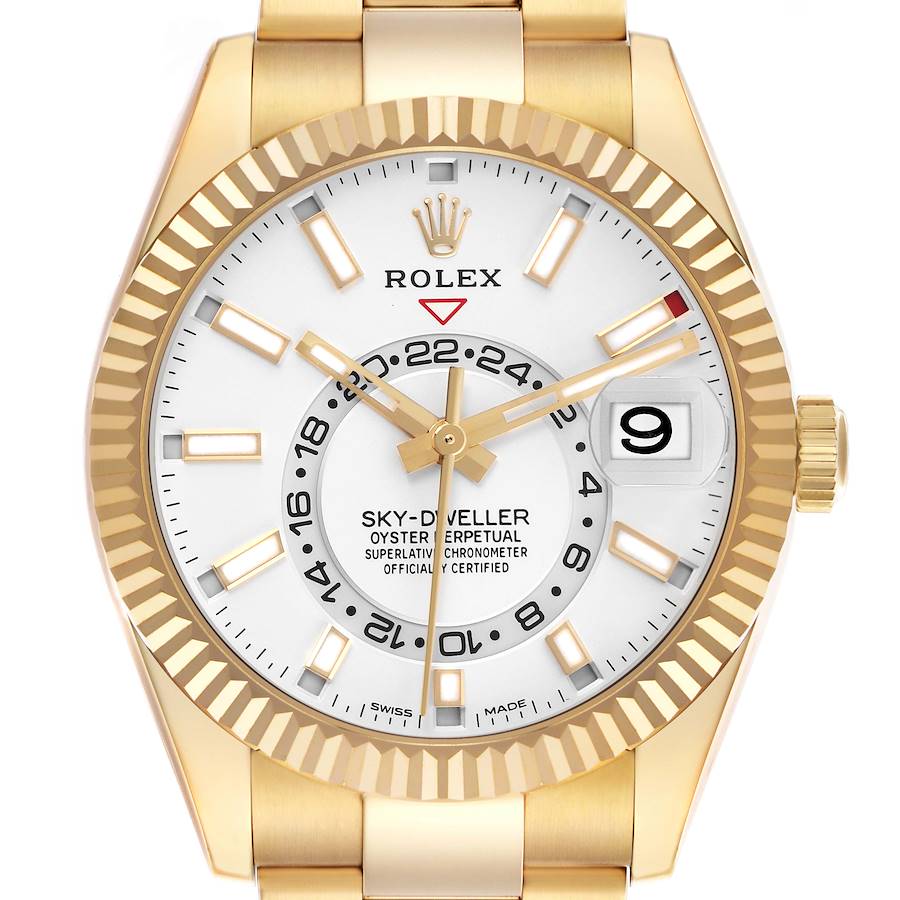 Replica Rolex Sky-Dweller Yellow Gold White Dial Automatic Mens Watch 326938