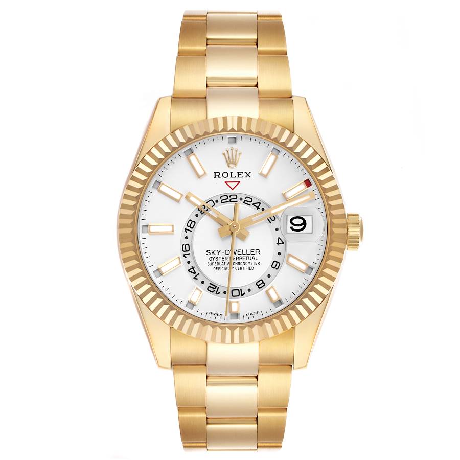 Replica Rolex Sky-Dweller Yellow Gold White Dial Automatic Mens Watch 326938