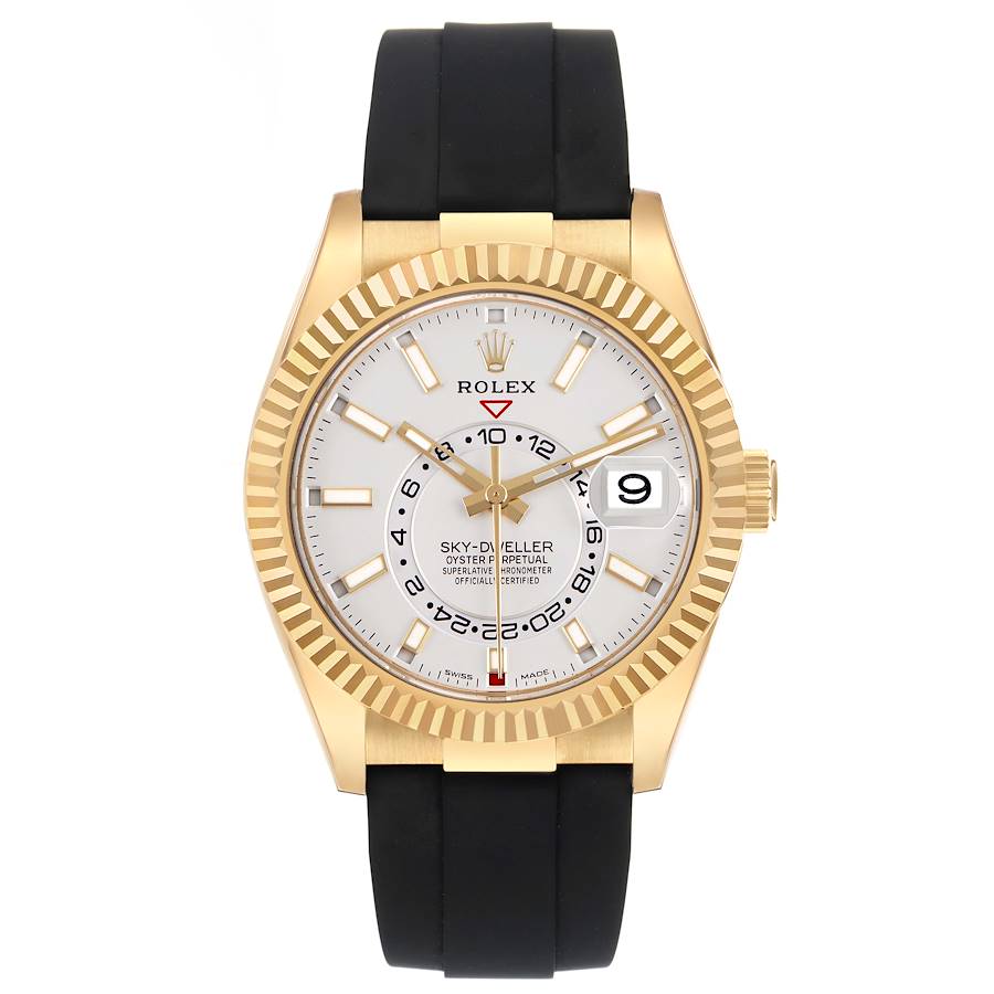 Replica Rolex Sky-Dweller Yellow Gold Oysterflex Mens Watch 326238