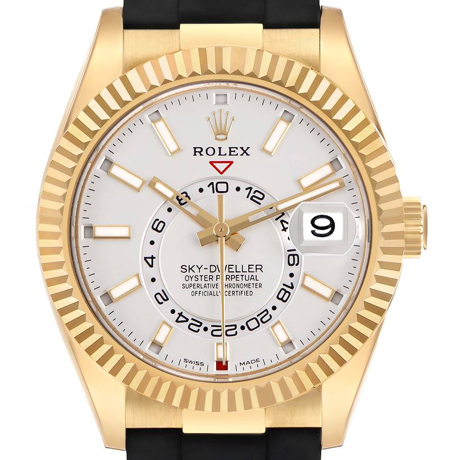 Replica Rolex Sky-Dweller Yellow Gold Oysterflex Mens Watch 326238