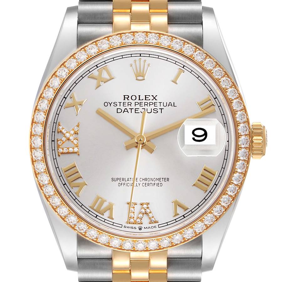 Replica Rolex Datejust 36 Steel Yellow Gold Silver Diamond Dial 126283