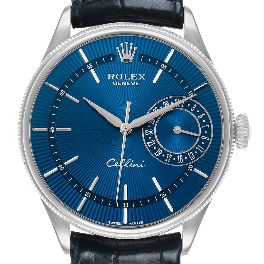 Replica Rolex Cellini Date White Gold Blue Dial Mens Watch 50519