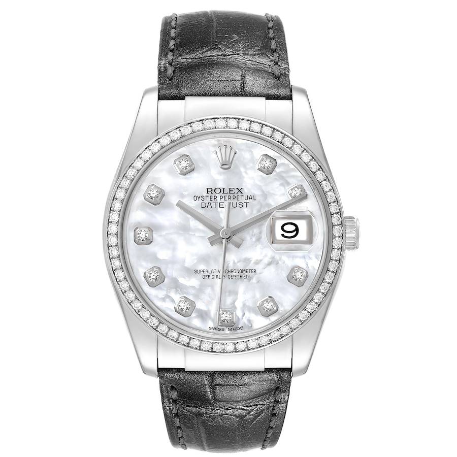 Replica Rolex Datejust White Gold Mother of Pearl Diamond Mens Watch 116189