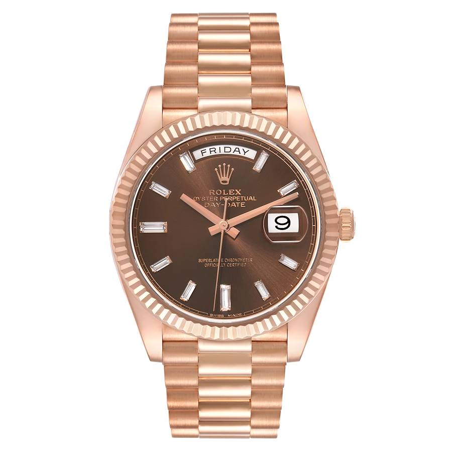 Replica Rolex President Day-Date 40 Rose Gold Chocolate Diamond Watch 228235