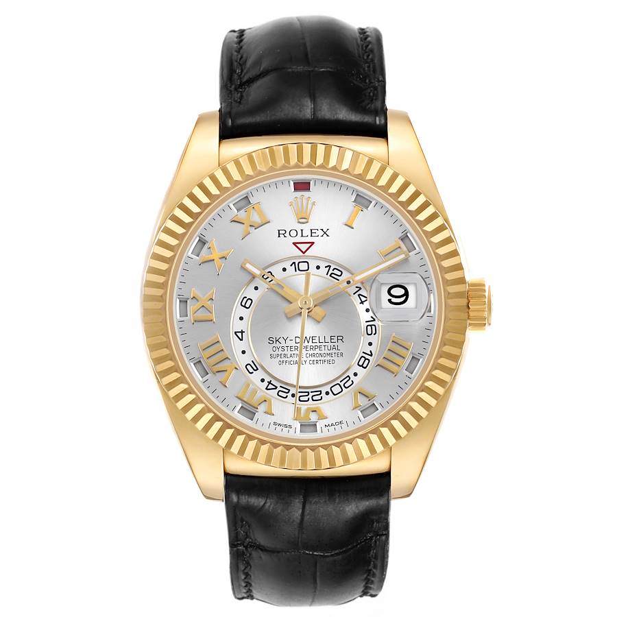 Replica Rolex Sky Dweller Silver Dial Yellow Gold Mens Watch 326138
