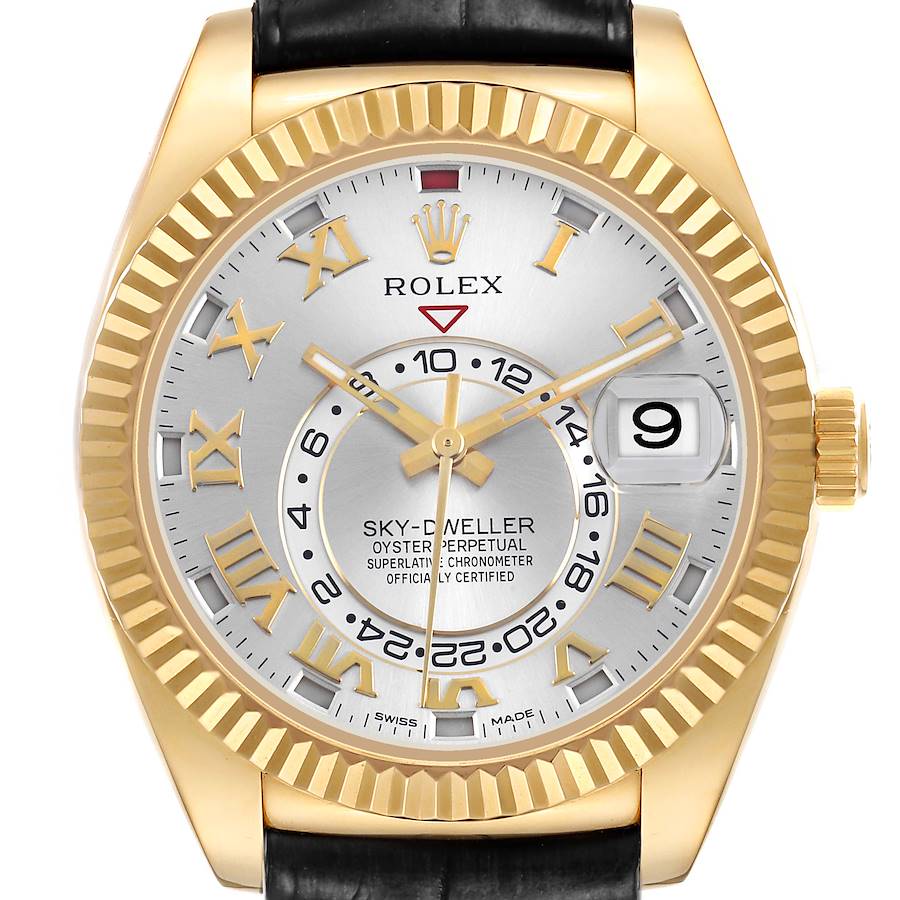 Replica Rolex Sky Dweller Silver Dial Yellow Gold Mens Watch 326138
