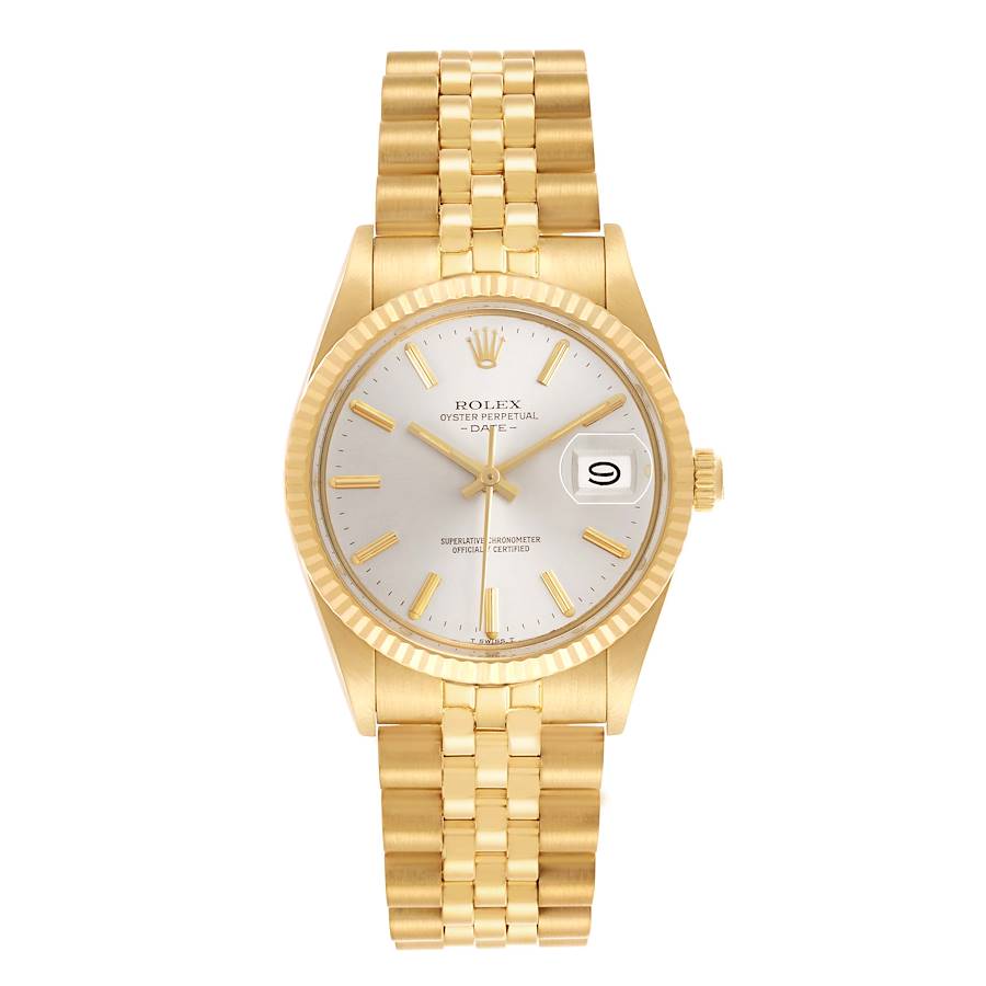 Replica Rolex Date Yellow Gold Silver Dial Vintage Mens Watch 15037