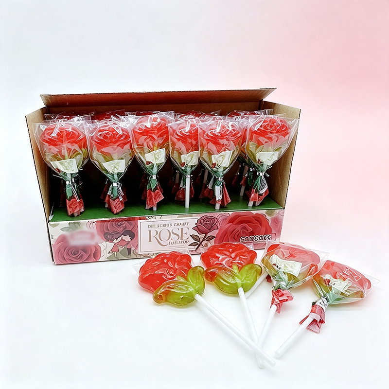 Flat and round rose-shaped lollipop