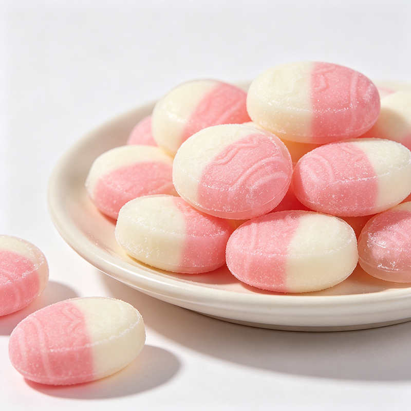 A pink and white egg