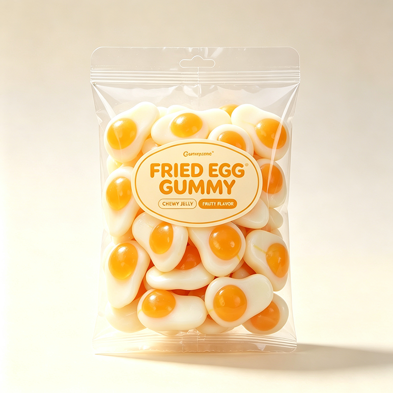 Fried egg-shaped gummy candy