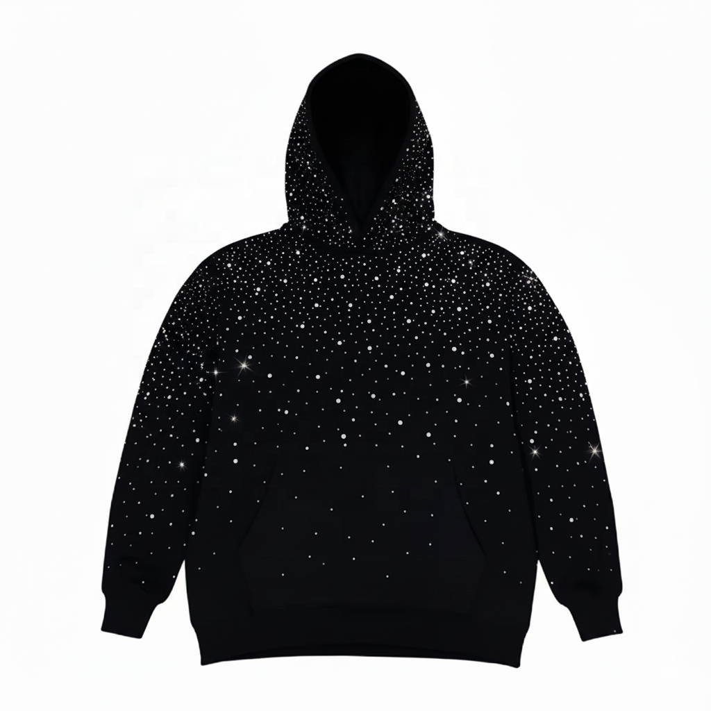 定制男女通用100% 棉套头衫运动衫新款空白连帽衫秋冬烫印设计钻石水钻镶钻男士