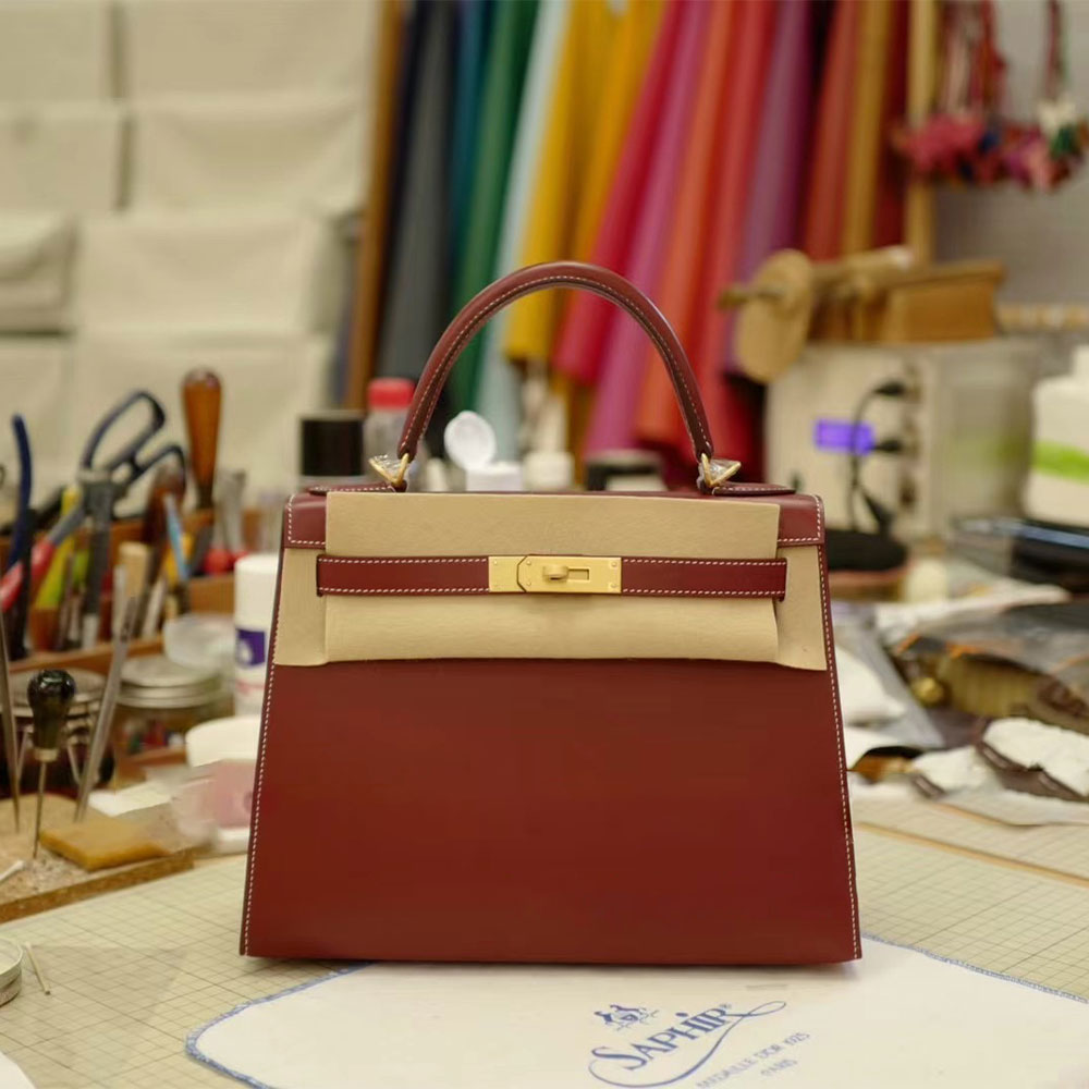 Kelly 28 Hermes 55 Red Box Leather