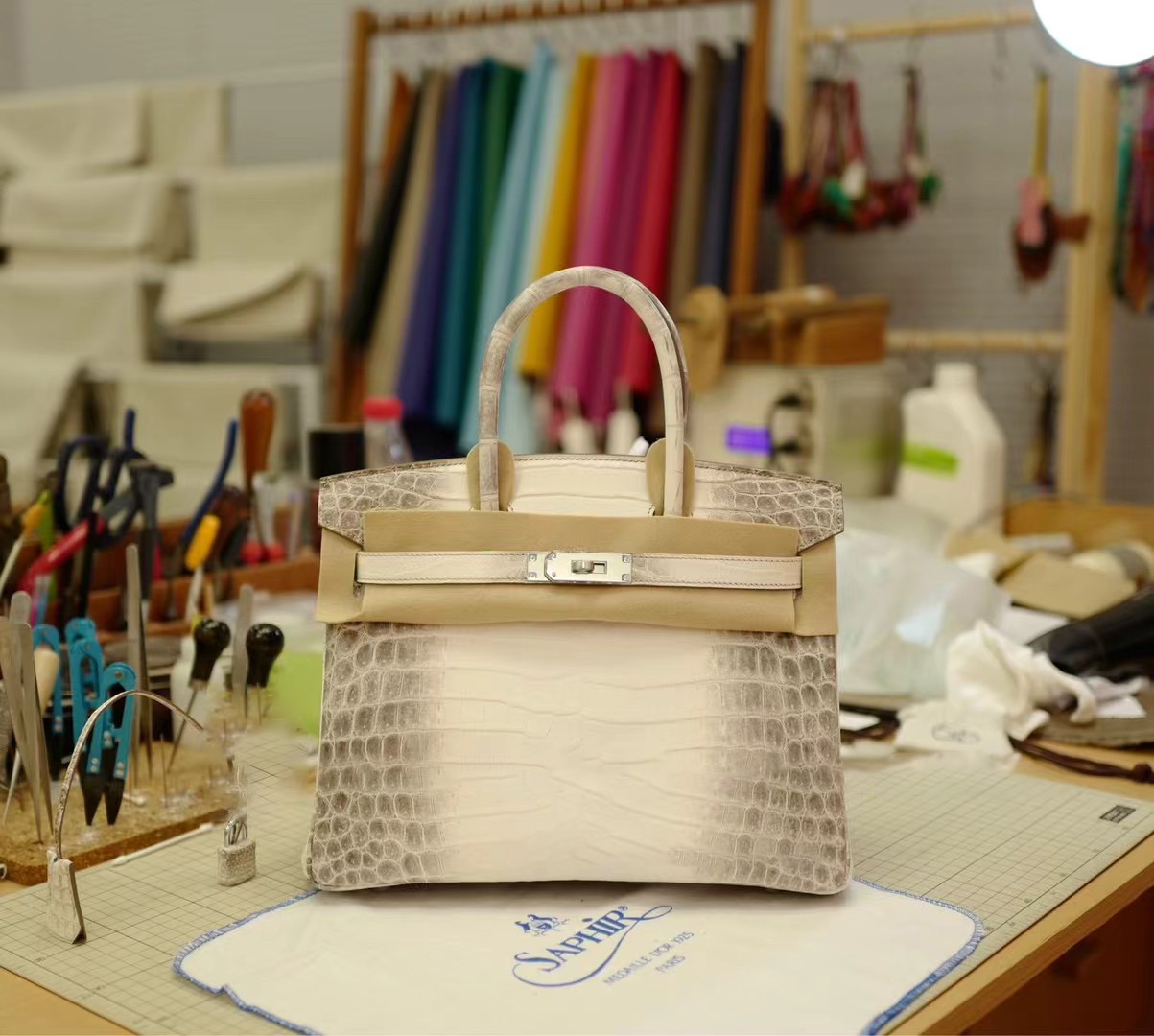 Birkin 30 Himalaya Blanc Matte Niloticus Crocodile, Palladium Hardware (PHW)