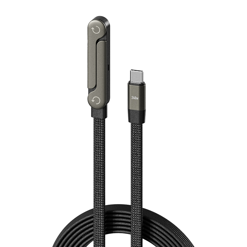 240W Fast Charging Nylon Braided Cable with Phone Stand 90 Elbow 360 Rotation Multi-Angle Type-C for iPhone Gaming