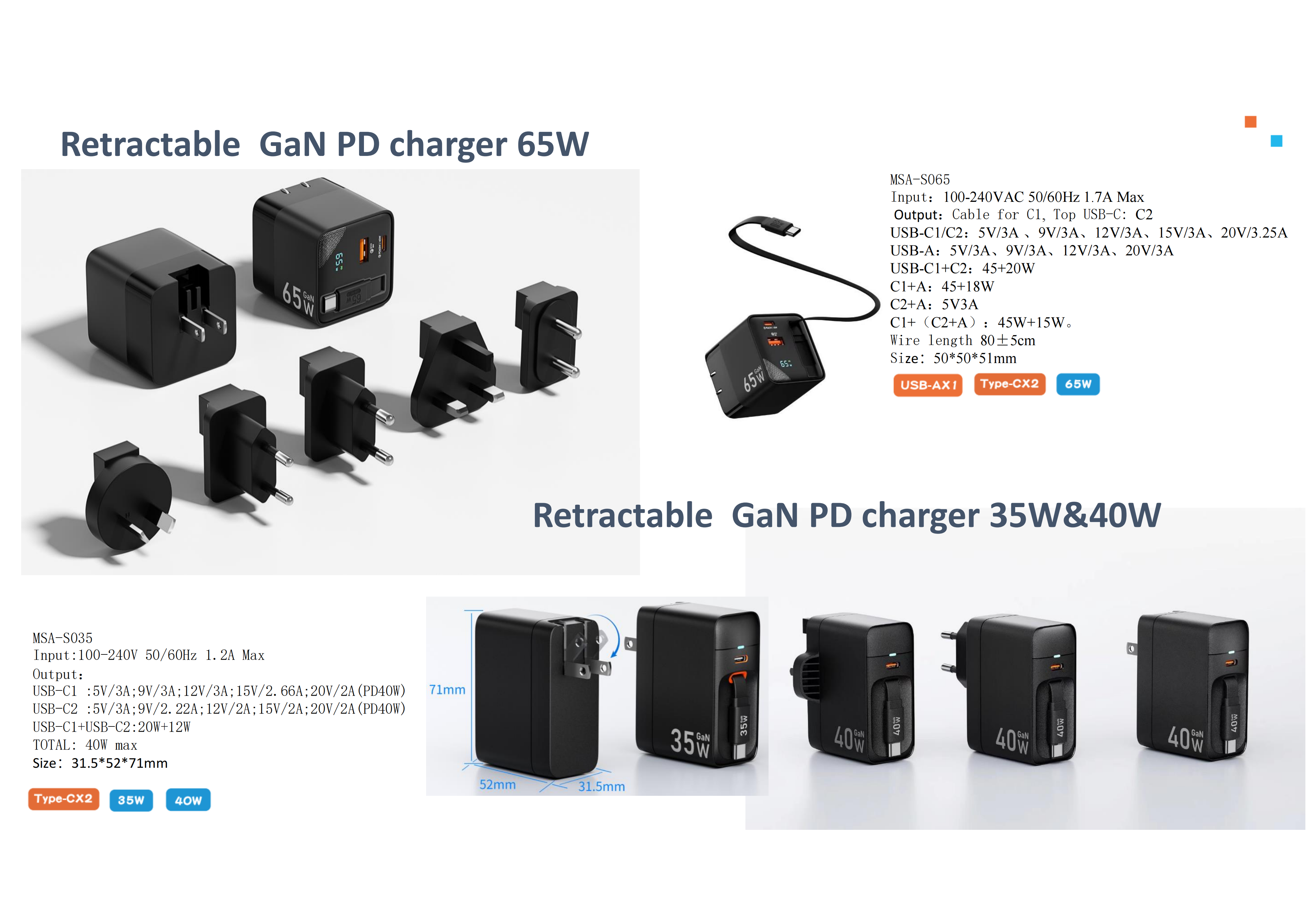 Retractable GaN PD charger 65W