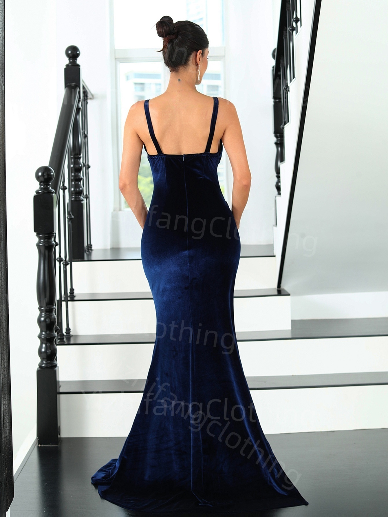 Elegant European and American style velvet evening dress-sexy dress