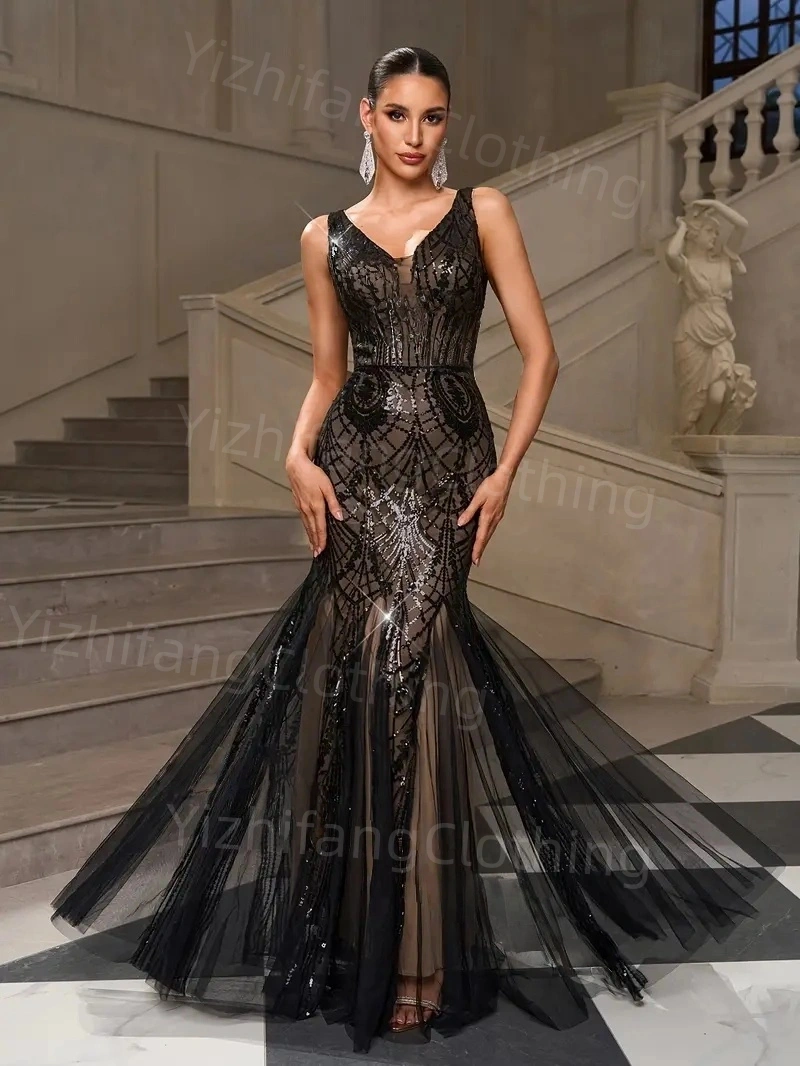 Elegant European and American Style Evening Gown for Women - Sexy Dress