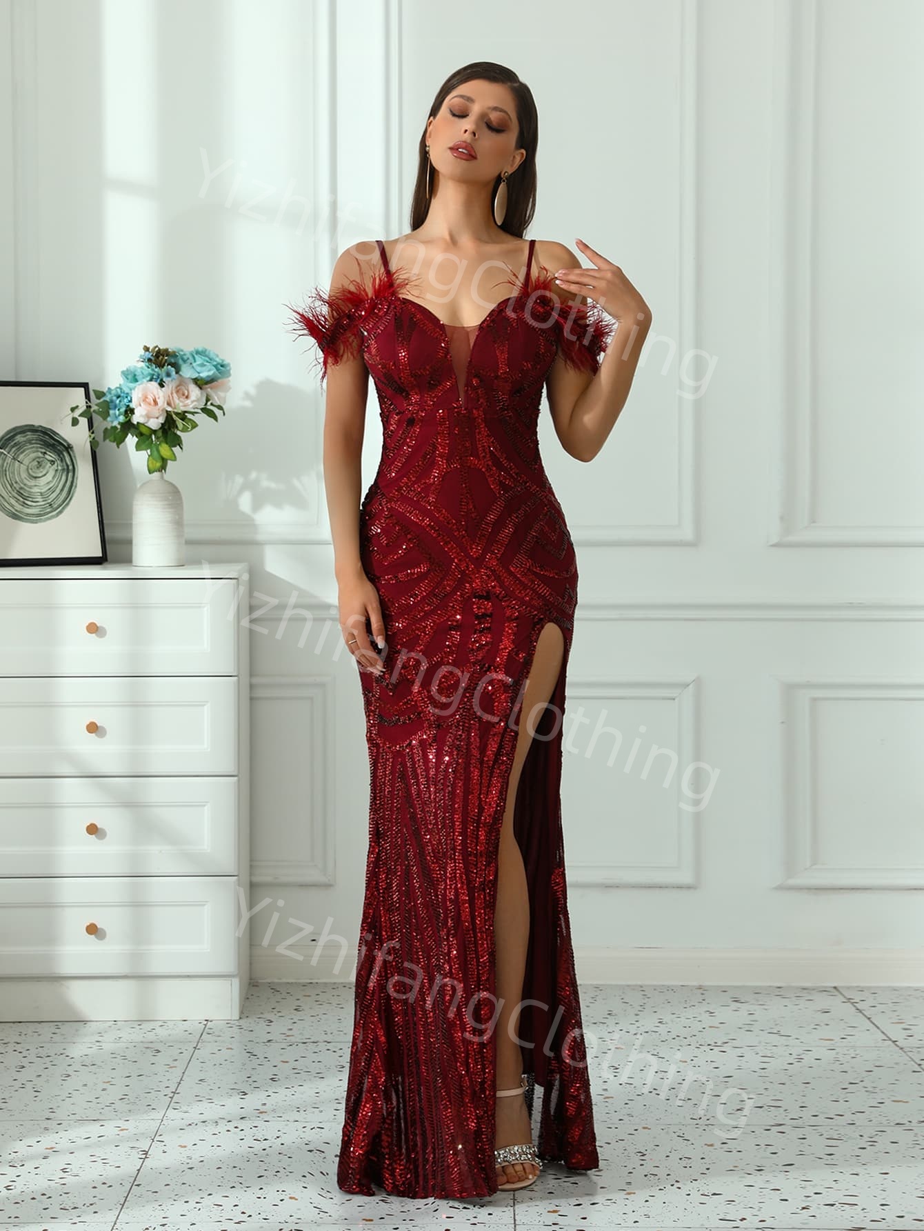 Bead style  Elegant European and American Style Evening Gown for Women - Sexy Dress