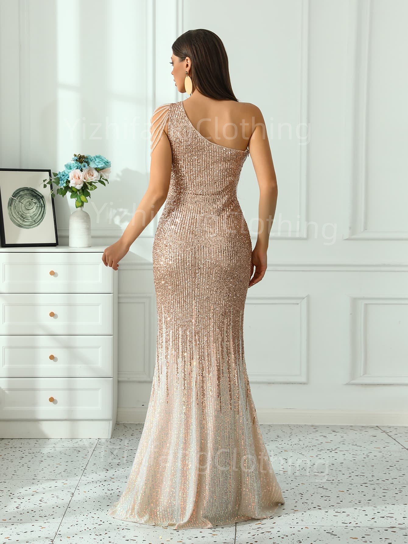 Bead style Elegant European and American Style Evening Gown for Women - Sexy Dress									