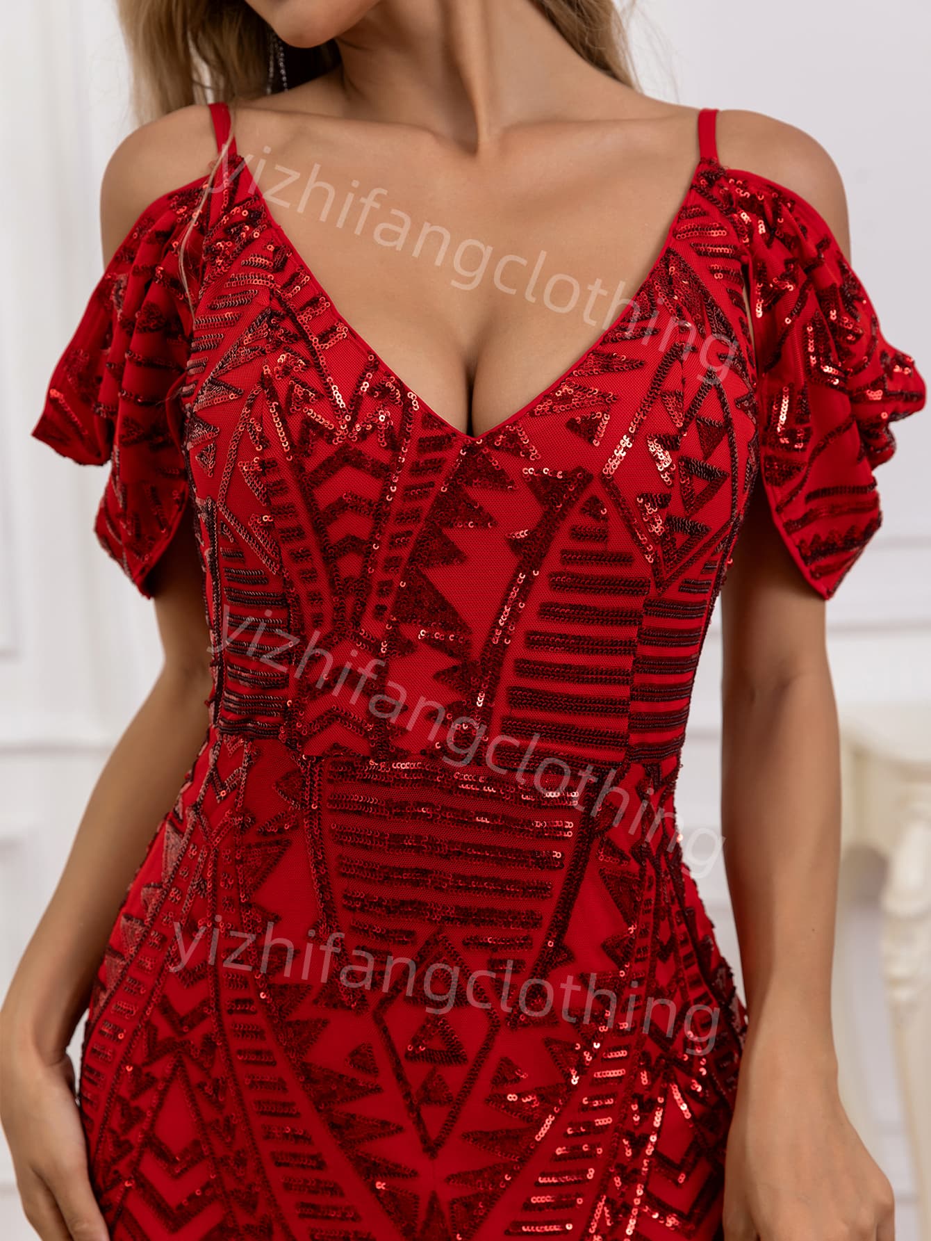 "sequin fabric" Elegant European and American Style Evening Gown for Women - Sexy Dress									