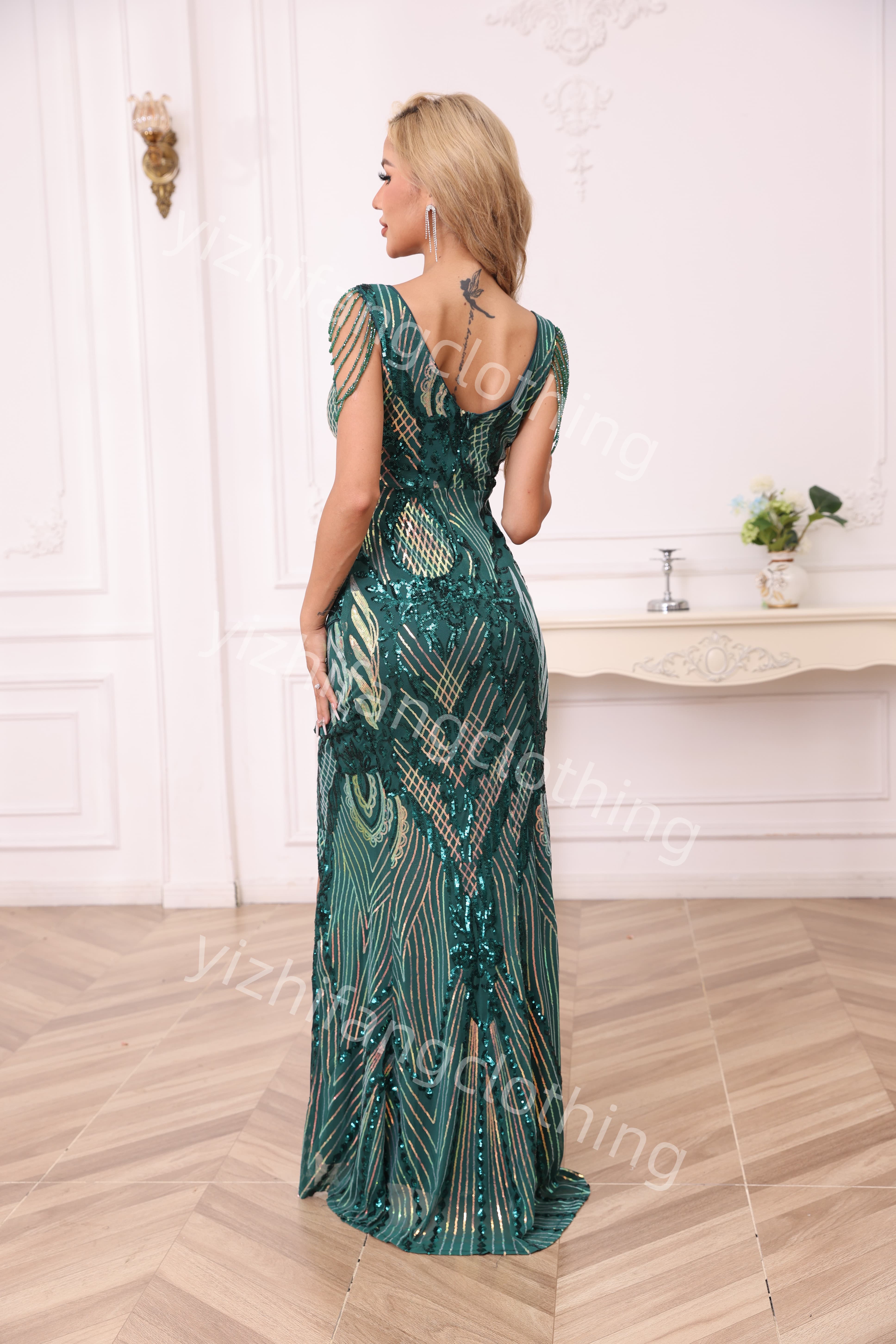  "sequin fabric  2  Elegant European and American Style Evening Gown for Women - Sexy Dress				