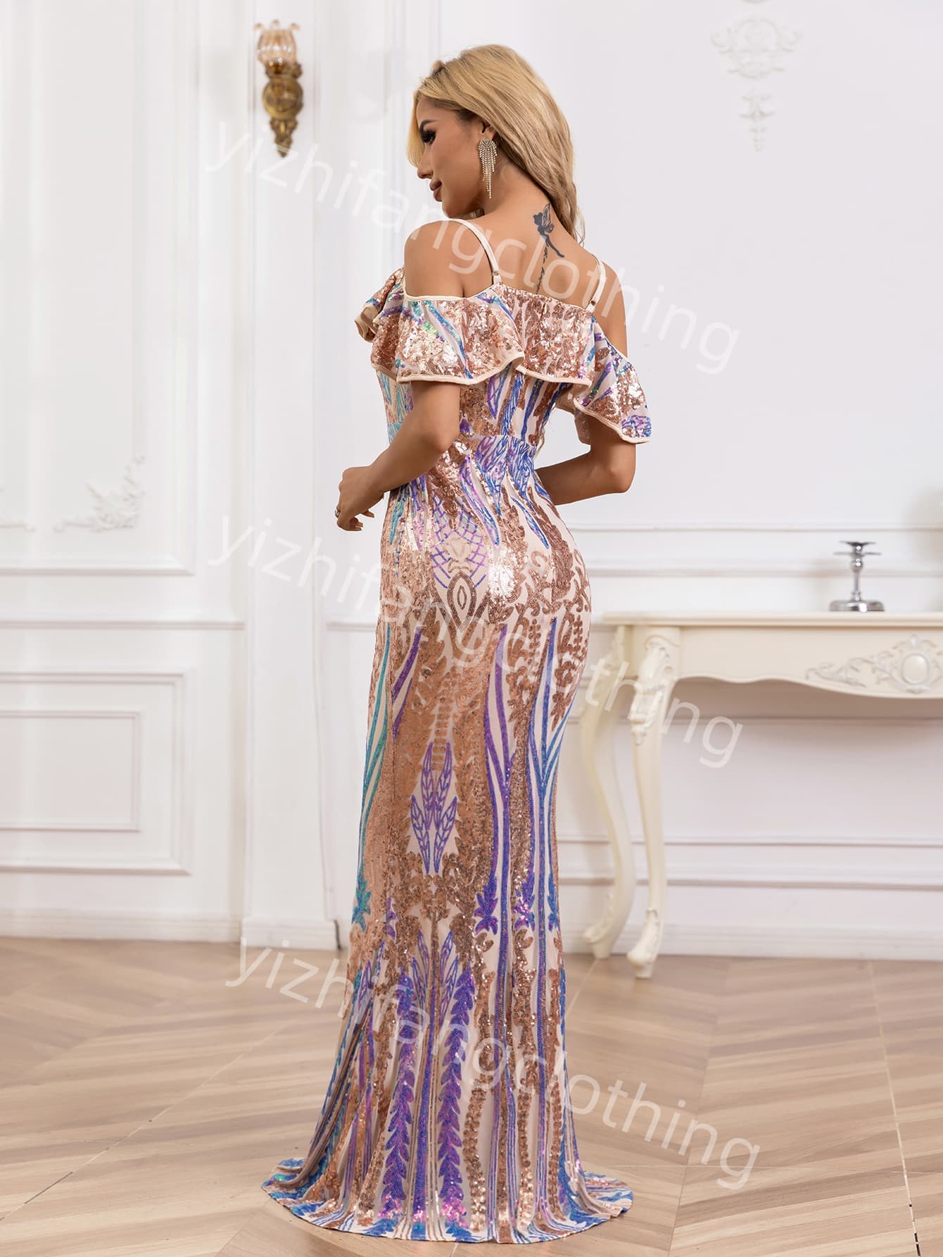  "sequin fabric" 5  Elegant European and American Style Evening Gown for Women - Sexy Dress									