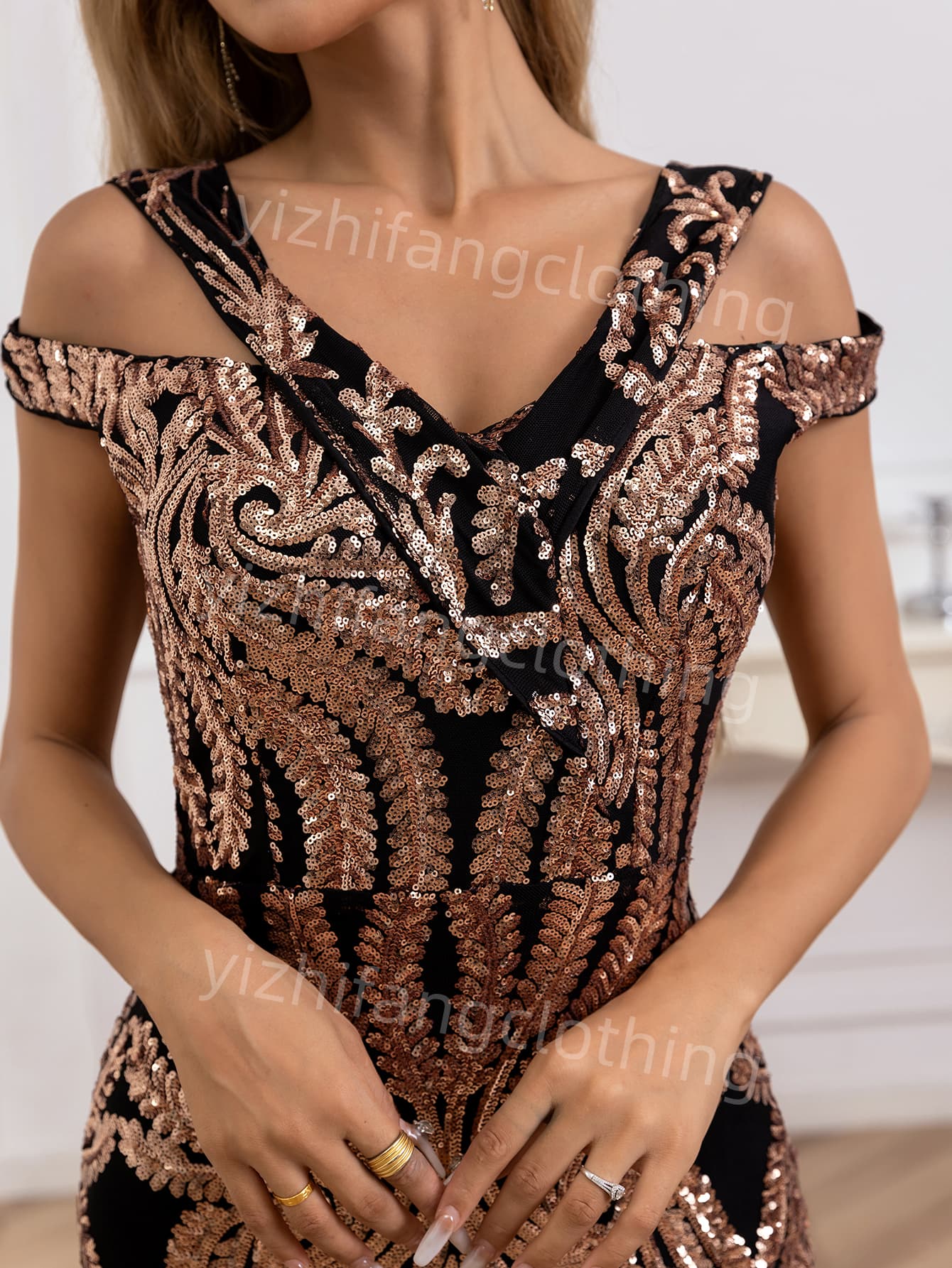  "sequin fabric"6 Elegant European and American Style Evening Gown for Women - Sexy Dress