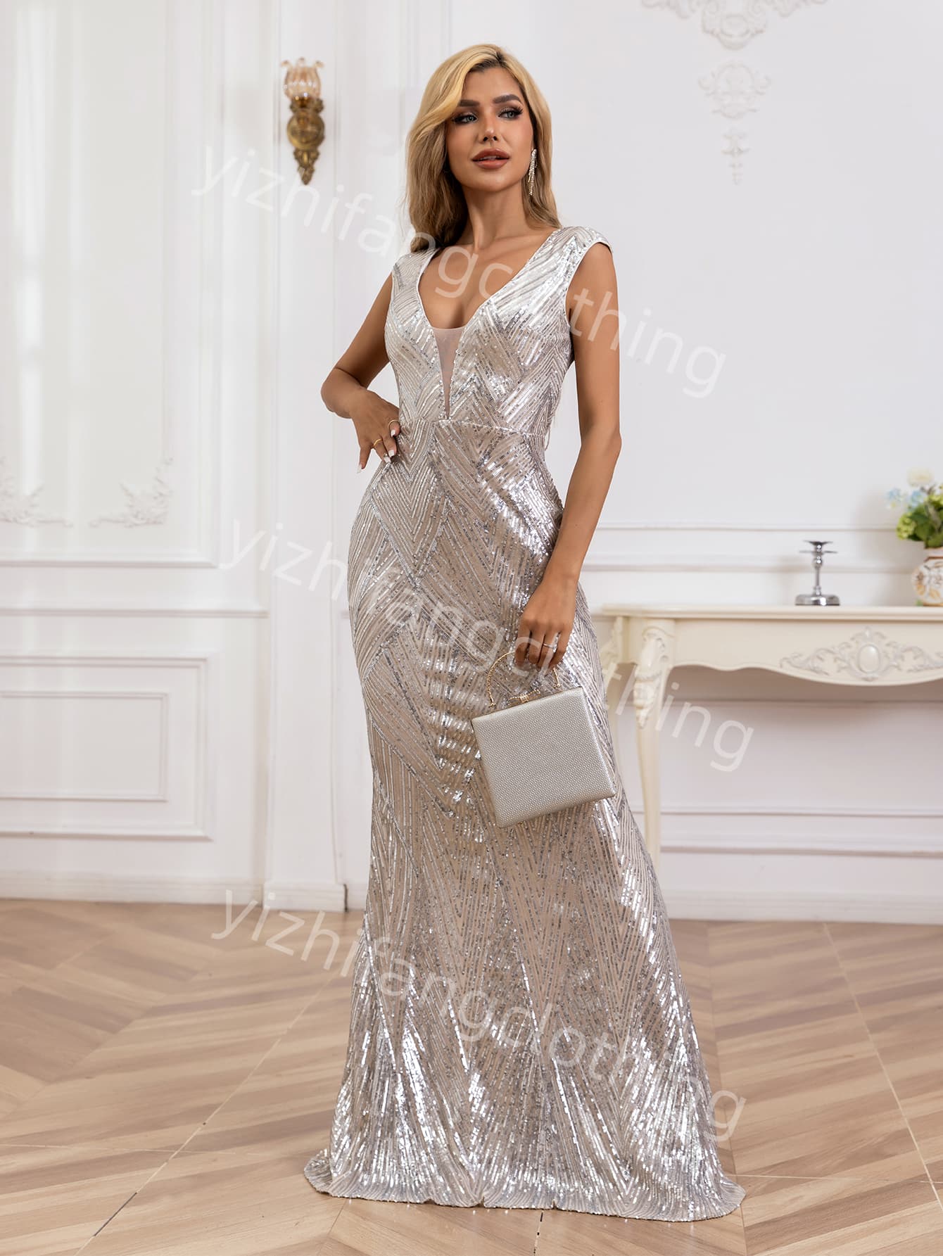  "sequin fabric" 9  Elegant European and American Style Evening Gown for Women - Sexy Dress									