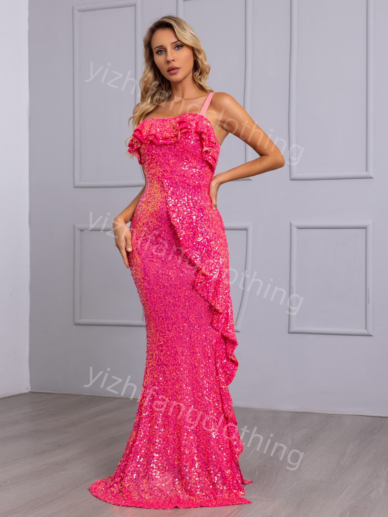  "sequin fabric"09 Elegant European and American Style Evening Gown for Women - Sexy Dress																