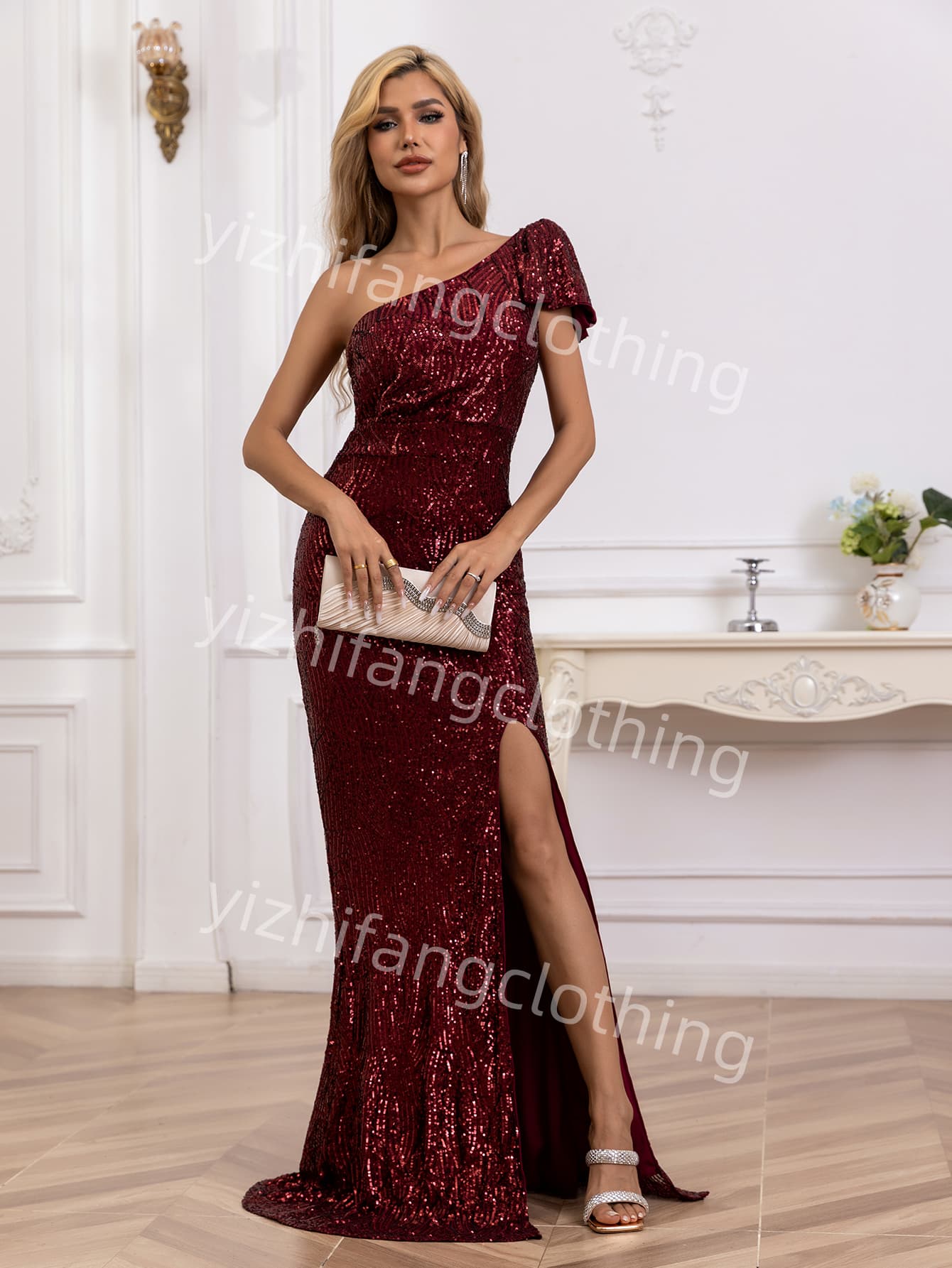  "sequin fabric" 08Elegant European and American Style Evening Gown for Women - Sexy Dress																		