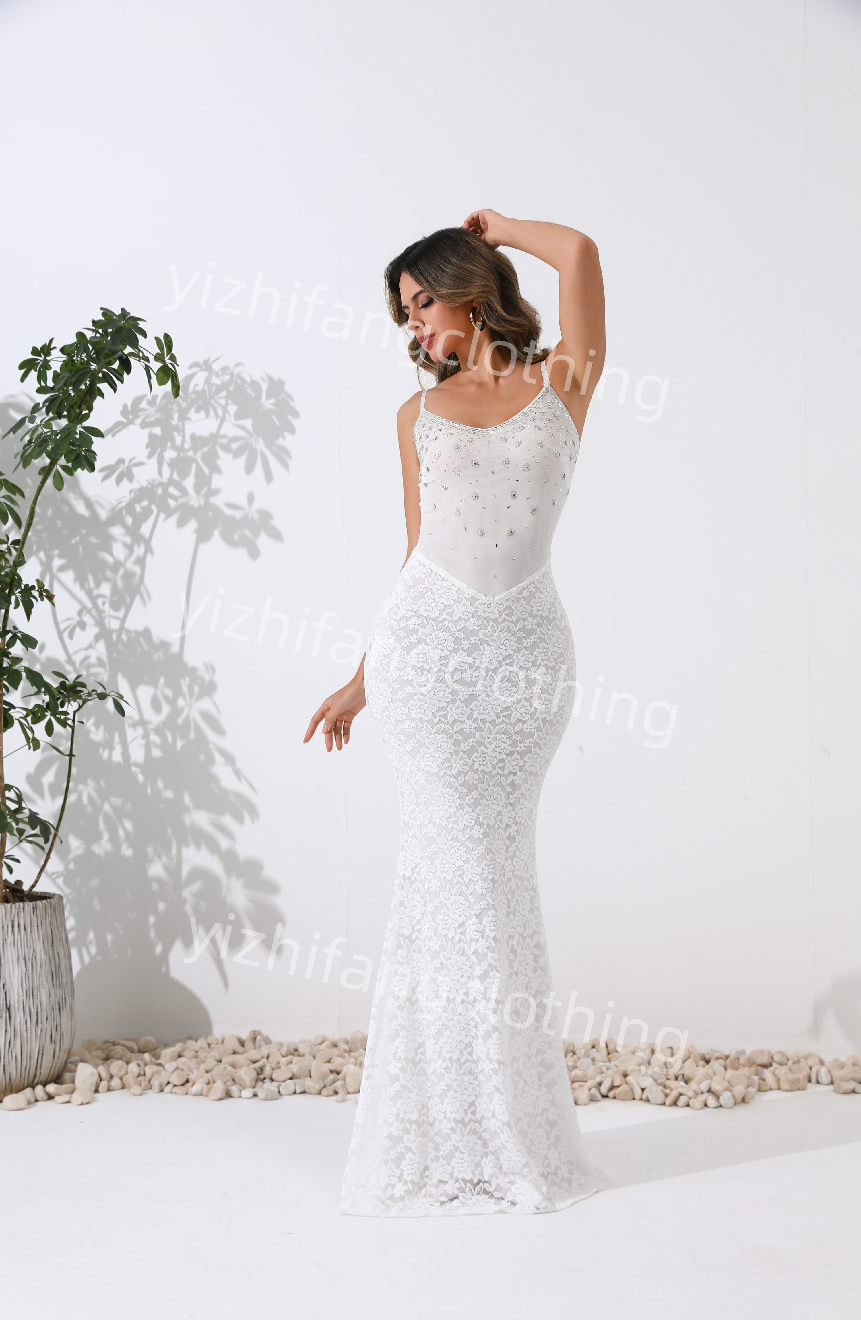 Elegant  Race Spleißnetz, heißes Bohren  European and American Style Evening Gown for Women - Sexy Dress									