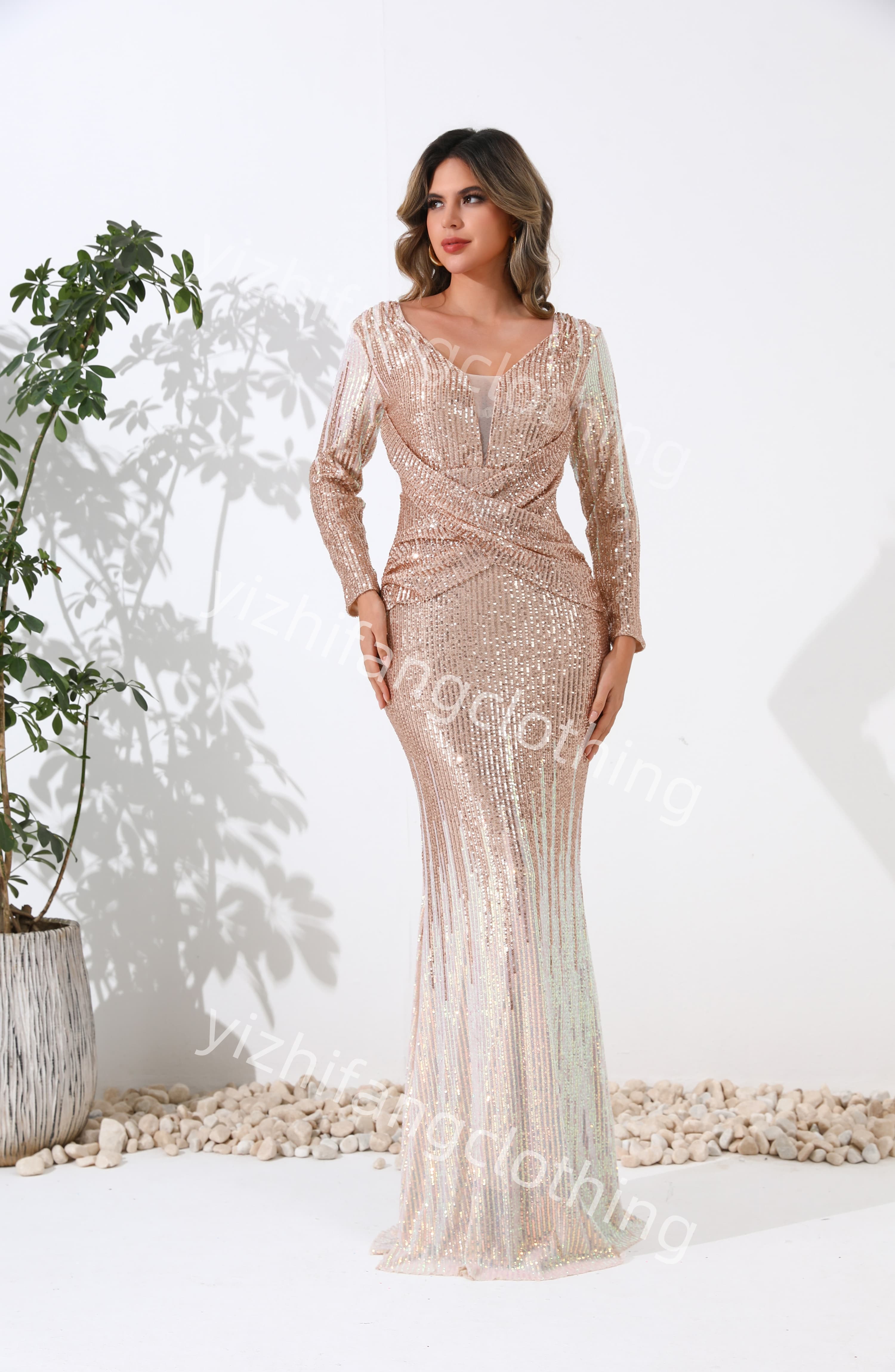 Elegant  "sequin fabric" European and American Style Evening Gown for Women - Sexy Dress									