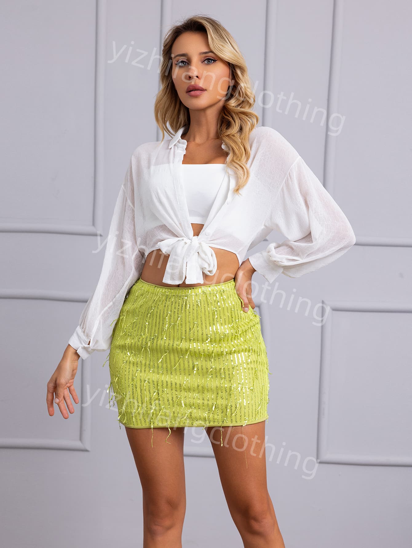  "sequin fabric" Elegant European and American style ladies evening dress-sexy lower body mid-length skirt