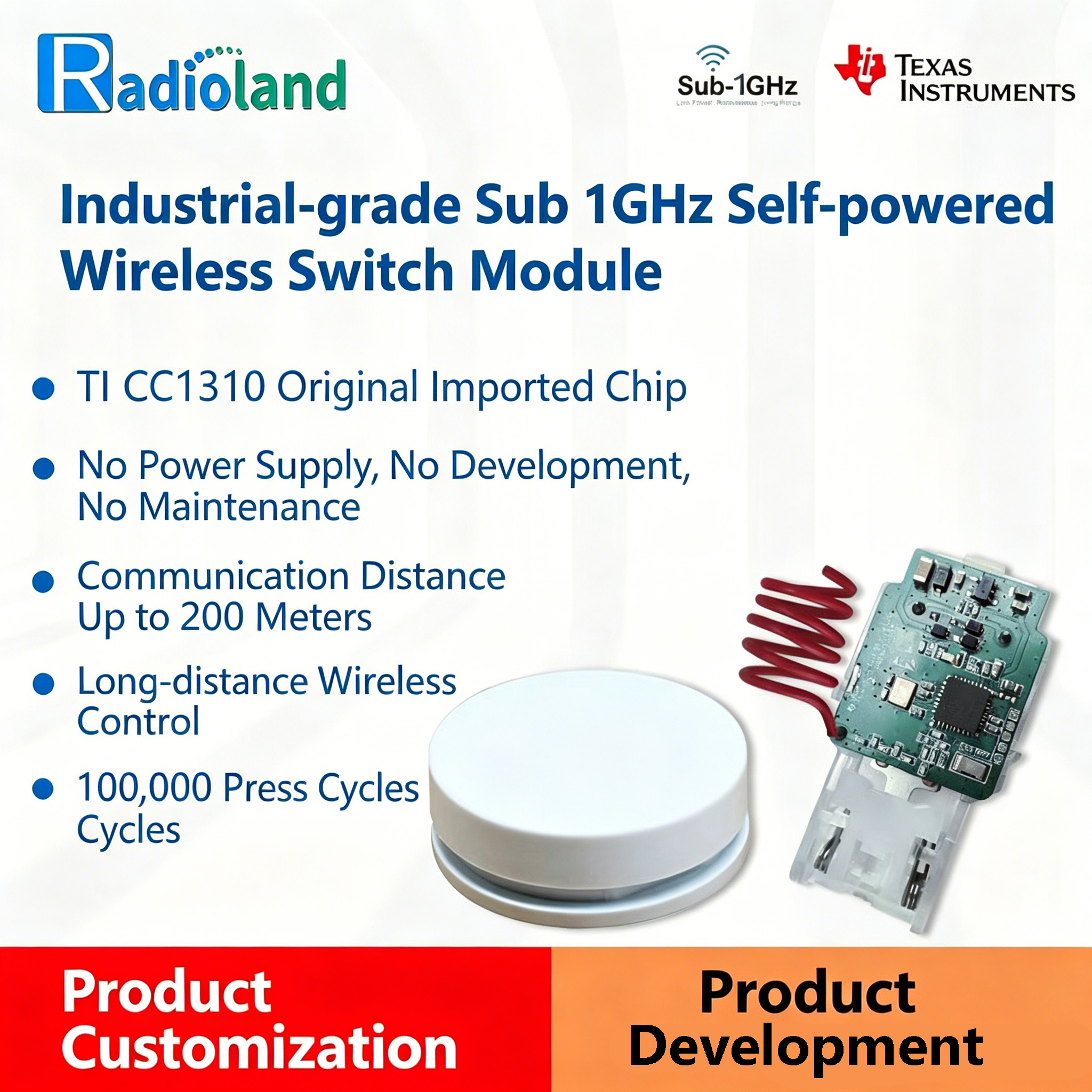 Industrial-grade Sub1GHz self-powered wireless switch module