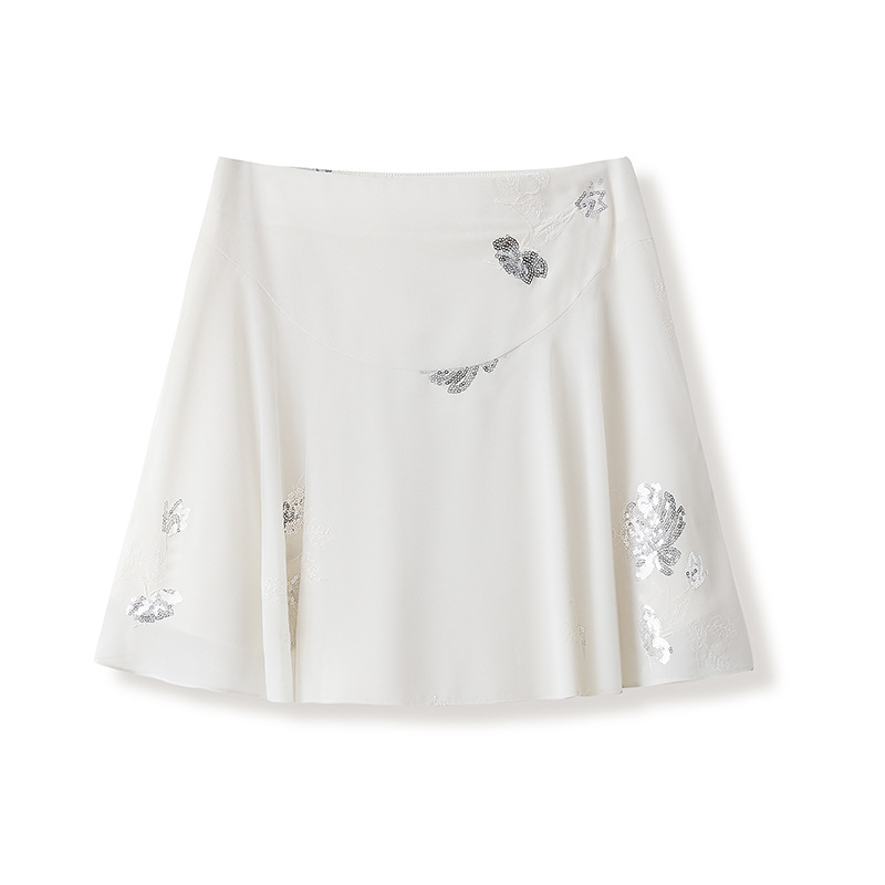 2026 Early Autumn New Style Elegant and Gentle Style Beaded Embroidery Silk Blouse with Flap Collar and Embroidered Skirt M1059