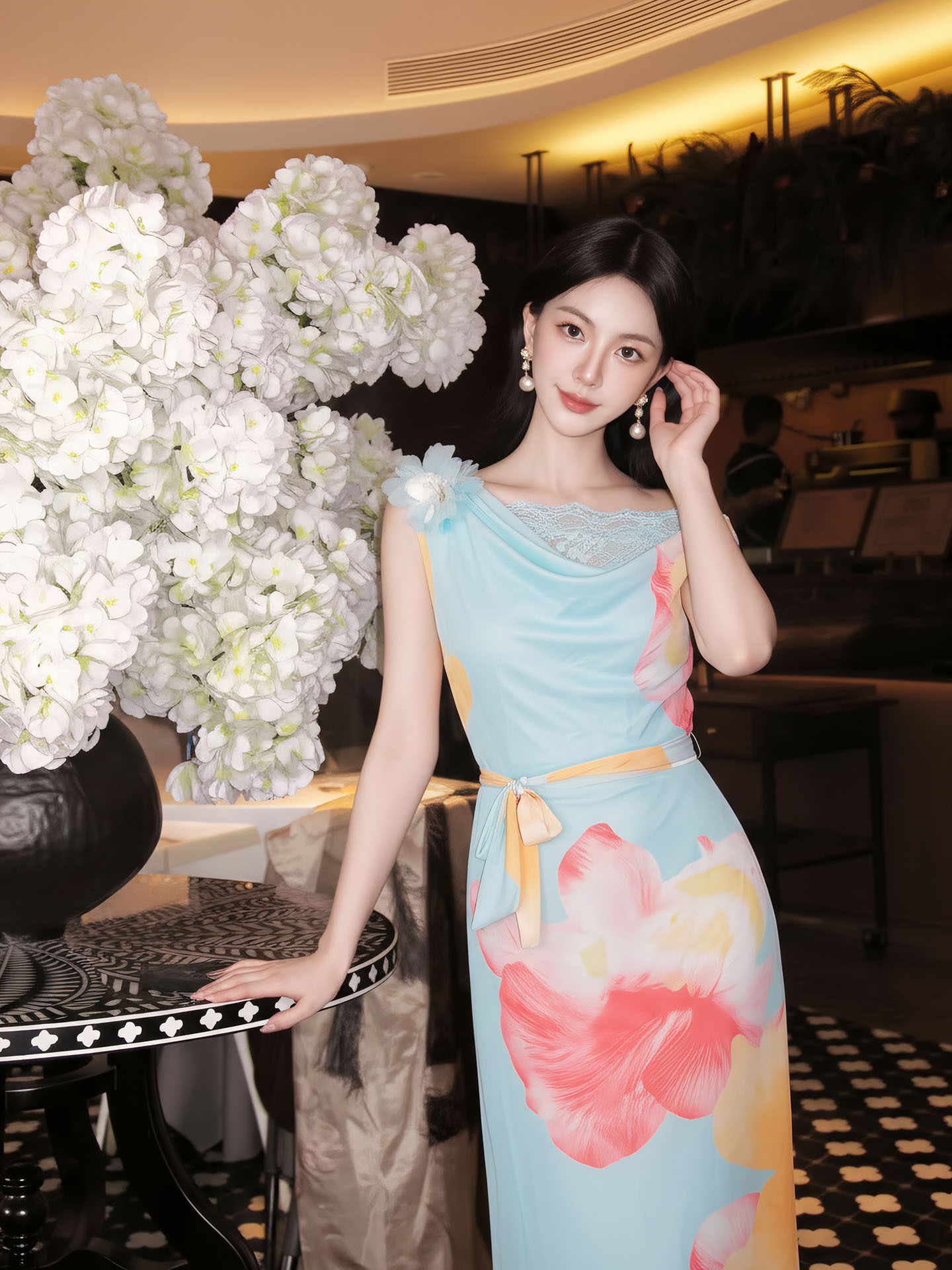 新中式夏季2026新款巨好看穿搭絕美不撞款印花飄帶連衣裙女 P0451