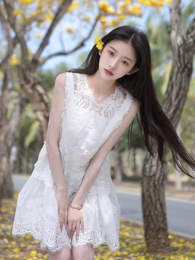 法式新款漂亮度假风天丝仙女裙高级感轻奢蕾丝连衣裙女 ZX款N4010