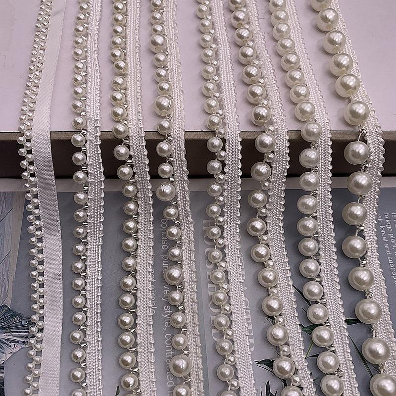 High quality Stock handmade trimming single pearl trim fringe clothes garment DIY handmade pearl trims
