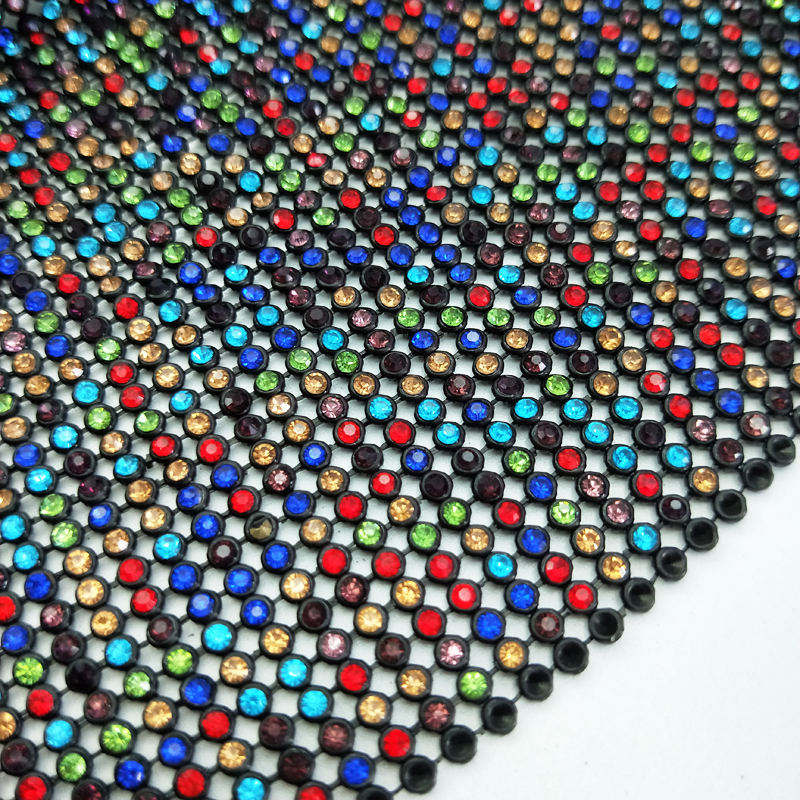 2024 Latest Developed Hot Fix Colorful Crystal Aluminum Metal Rhinestone Mesh Fabric For Garment