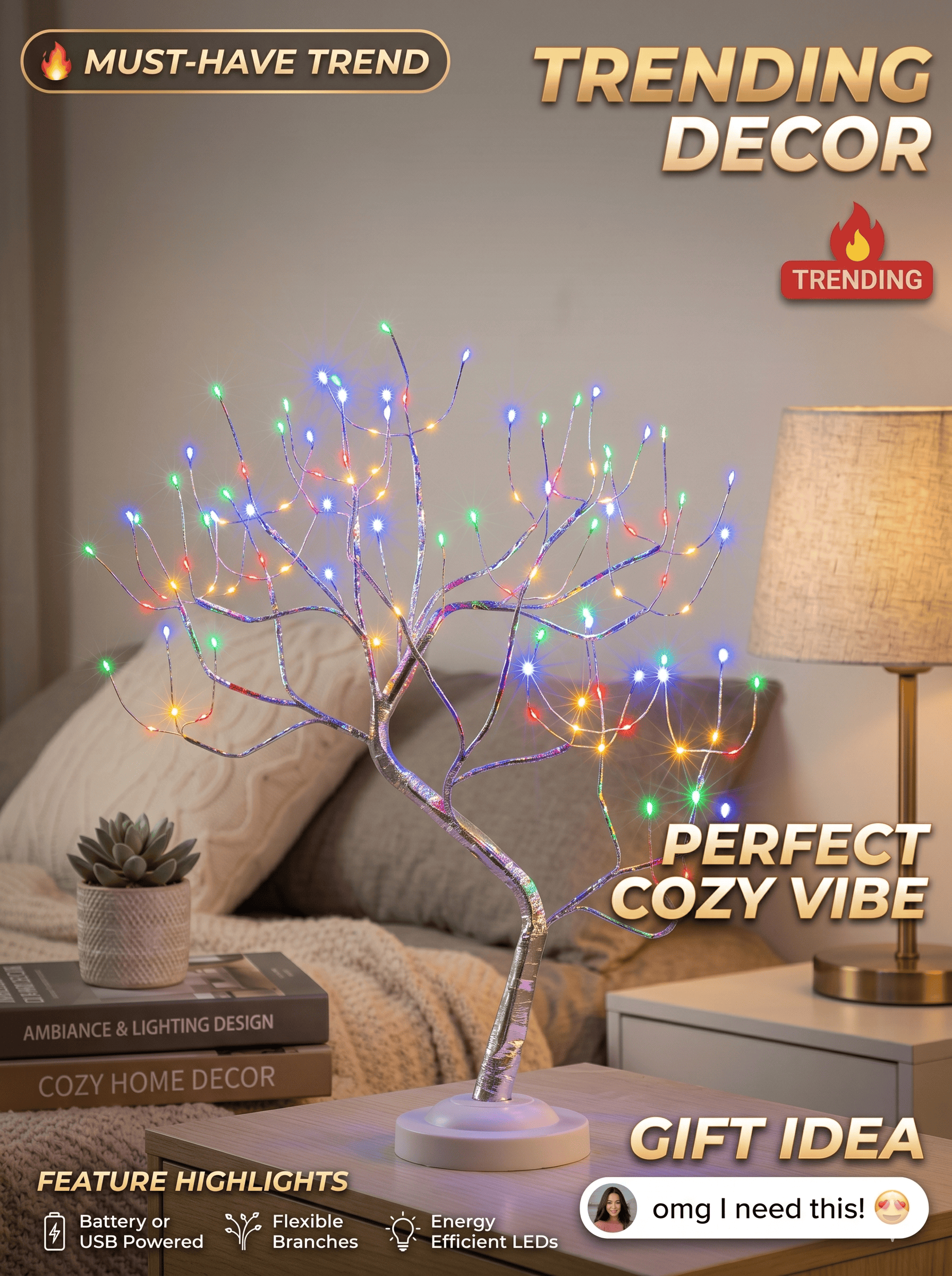 Enchanted Fairy Light Spirit Tree, 108 LED DIY Bonsai Tree Lamp, Multi-color Ambient Night Light for Bedroom, Aesthetic Room Decor, USB/Battery Operated